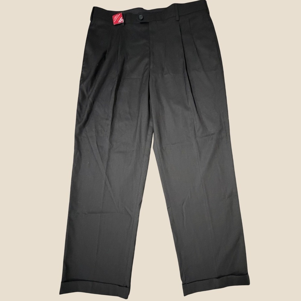 Savane Select Edition Men Black Pleated Cuffed Dress Pants 36x30 S6FB0055